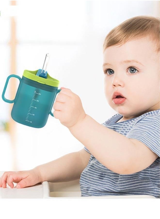 Sippy Cups For Toddlers. Drink Water Bottle Training Cup. Spill-Proof Toddler Milk Scale With Handle 6 Months+ Kids Portable Reusable (Green 250ml) - Image 1
