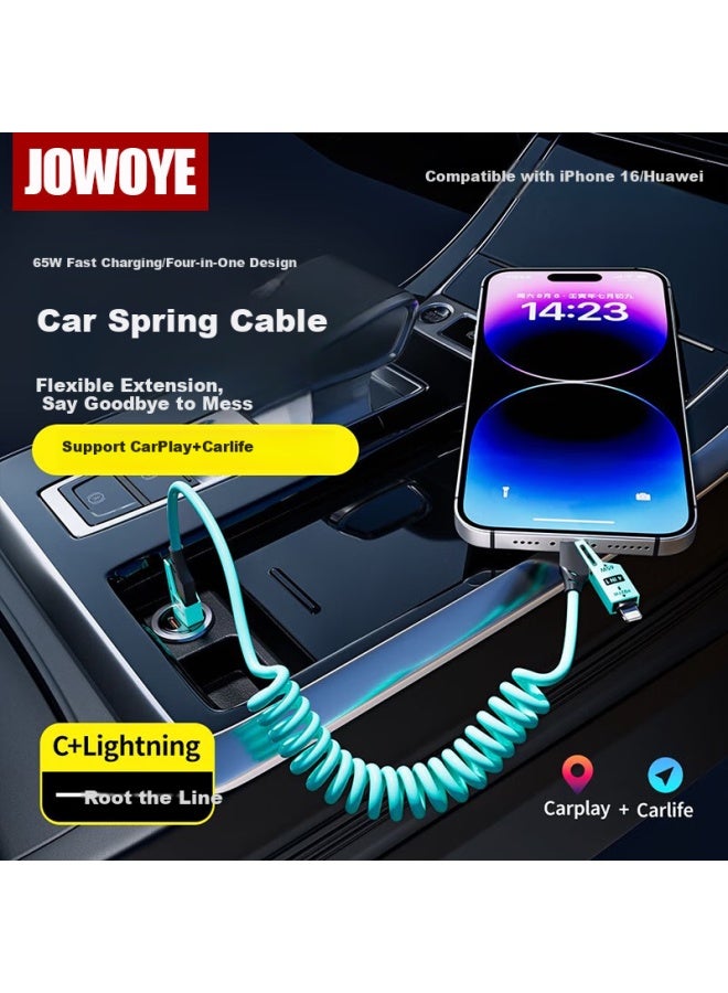 Jowoye Huawei Phone Data Cable Type-c Xiaomi Apple 14 Super Fast Charge 65w Honor Android Iphone 15/16 Carplay/carlife Spring Car Charger Cable - Image 1