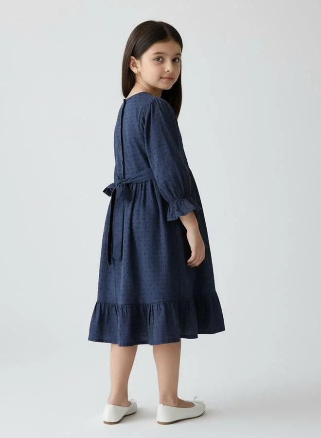 Bella Moda Schifli Cutwork Dress with Pleated Yoke and Puff Sleeves