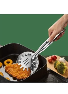 Happy Home Tongs 2 in 1 Stainless Steel Oil Frying Filter Spoon Fry Tool Oil Skimmer with Clip Cooking Gadget Tool  - Image 3
