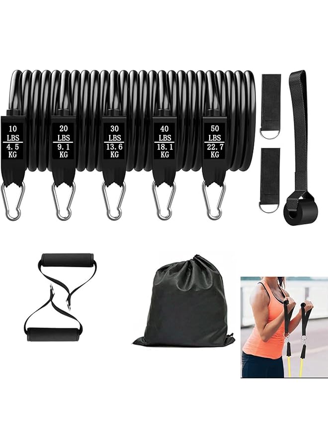 Resistance Band Set, 11 PCS Workout Bands with Handles and Door Anchor, TPE Elastic Rope Equipment for Men and Women Home Gym, Portable Fitness Gear for Yoga Pilates Body Muscle Training