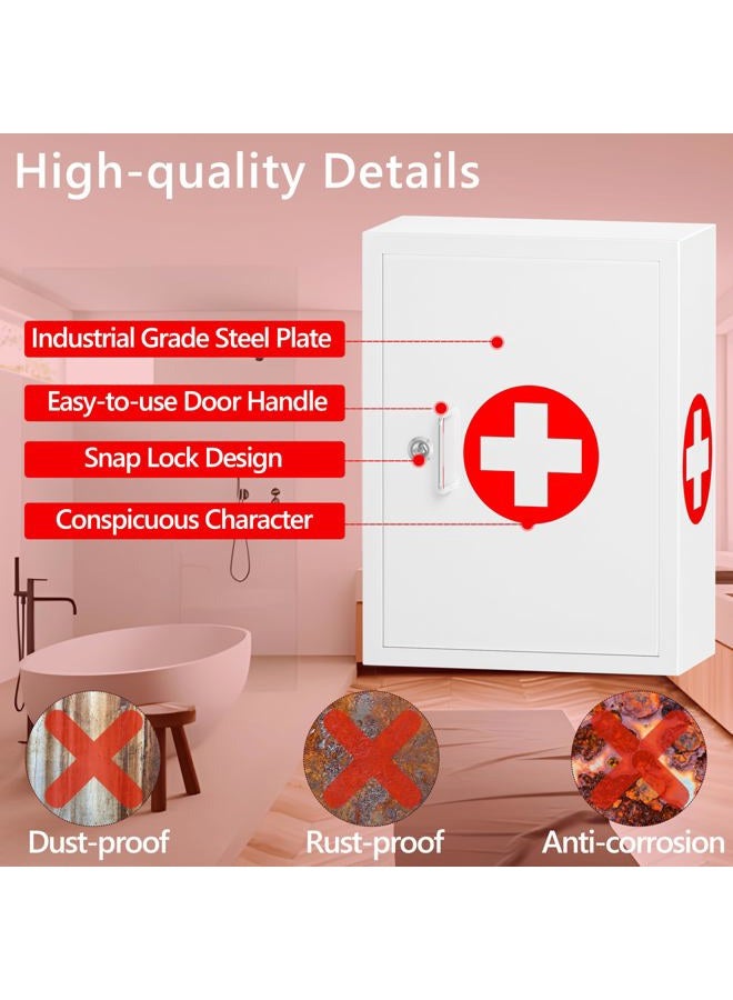 Wensha Locking Medicine Cabinet for Bathroom: Wall Mount Medical Box for Medication Storage - Large Capacity First Aid Wall Cabinet for Home, School, Office (White) - Image 5