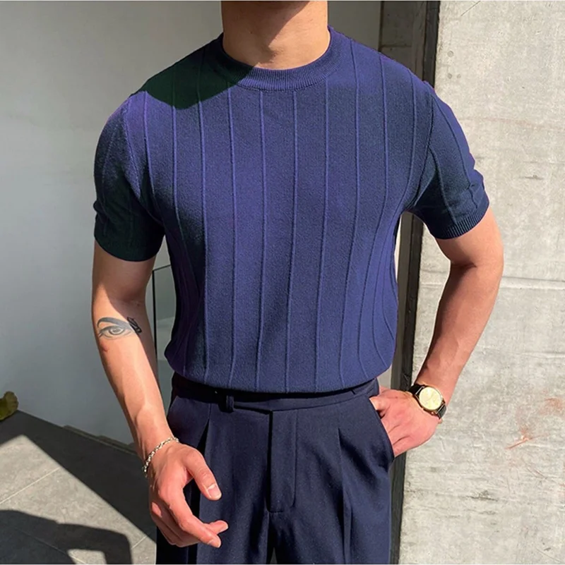 Cool Tarz Cool Style Mink-Navy Blue 2-Piece Men's Round Neck Knitted T-Shirt