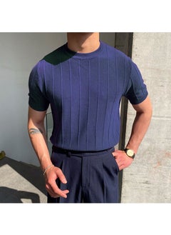Cool Tarz Cool Style Mink-Navy Blue 2-Piece Men's Round Neck Knitted T-Shirt  - Image 3