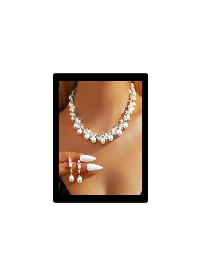 EVILD Pearl Wedding Jewelry Set Gold Choker Necklace Set for Women - Image 1