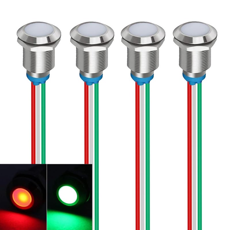 Gebildet Bi-Color(Green&Red) 12mm(1/2 inch) Energy Saving Indicator Light, 12mm 2 Color LED Light 12V/24V/ 20mA Panel Mount Light for Car Truck Boat Auto Part(Pack of 4) - Image 1