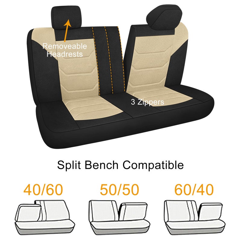 Pariiaotin 3D Air Mesh Car Seat Cover Full Sets Washable and Breathable Premium Cloth Automotive Vehicle Seat Covers for Cars Interior, Universal Fit for Most Cars, Sedan, Truck, SUV(Black/Beige) - Image 5