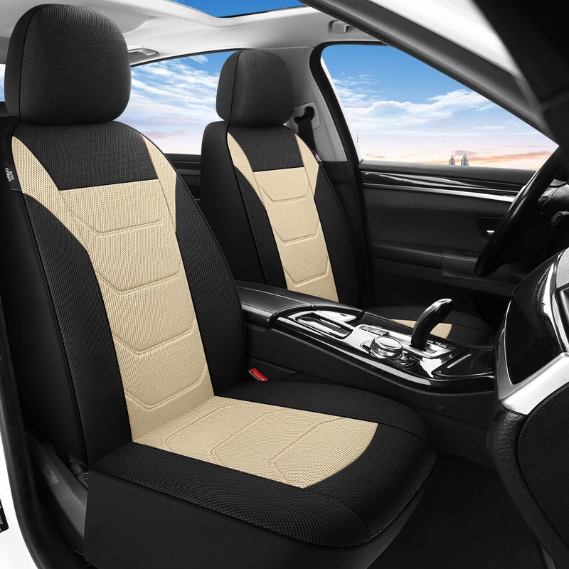 Pariiaotin 3D Air Mesh Car Seat Cover Full Sets Washable and Breathable Premium Cloth Automotive Vehicle Seat Covers for Cars Interior, Universal Fit for Most Cars, Sedan, Truck, SUV(Black/Beige) - Image 2