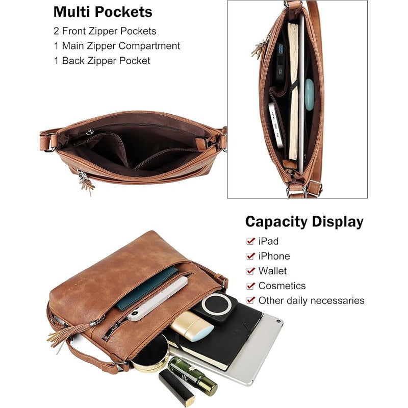 MASINTOR Crossbody Bags for Women, Lightweight Medium Crossbody Purse, Soft Leather Women's Shoulder Handbags with Tassel - Image 3