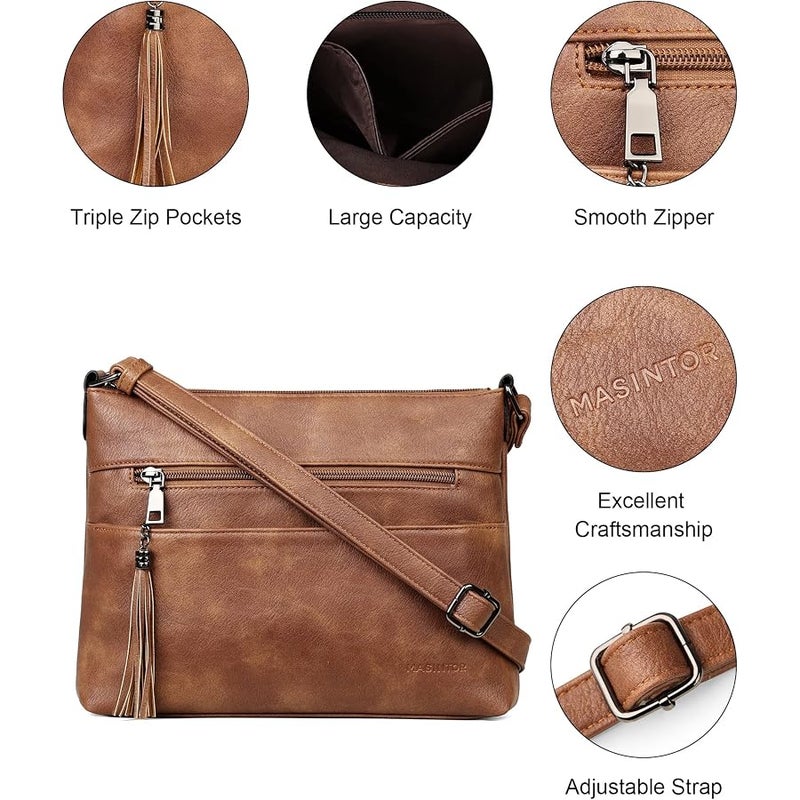 MASINTOR Crossbody Bags for Women, Lightweight Medium Crossbody Purse, Soft Leather Women's Shoulder Handbags with Tassel - Image 5