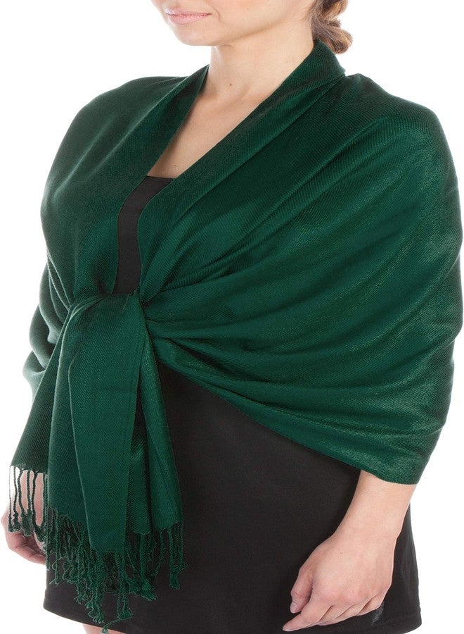 Sakkas Large Soft Silky Pashmina Shawl Wrap Scarf in Solid Colors - Dark Green - Image 1