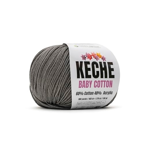 Keche Cotton Yarn, 60% Cotton 40% Acrylic Yarn, Soft Cotton Yarn for Crochet and Knitting, Amigurumi Yarn 1 Skein/Ball 1.76 Oz (50g) / 180 Yrds (165m) - Dark Grey - Image 1