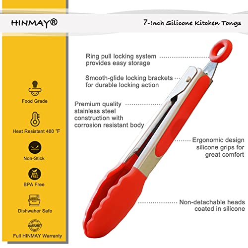 HINMAY Small Tongs Set 7-Inch Mini Tongs with Silicone Tips, Set of 6 (Red Blue Green Pink Mint Yellow) - Image 2