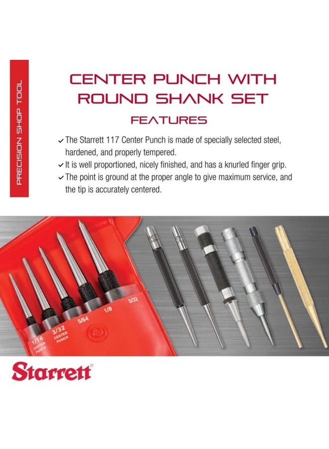 Starrett S117PC Centre Punches Set, 1/16", 5/64", 3/32", 1/8", 5/32" Diameters, In Plastic Case - Image 2