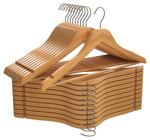 HOME ZONE Solid Wood Coat Hangers Non-Slip Cloth Hangers with Notches & 360° Swivel Hook