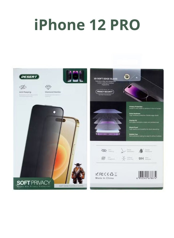 Desert Diamond Hardness Soft Privacy Screen Protector for iPhone 12 PRO, Anti-Spying - Image 4