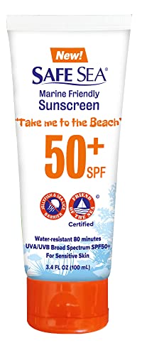SAFE SEA Jellyfish StingBlocking Sunscreen SPF 50 travel Size Lotion Waterproof Biodegradable Coral ReefSafe Body and Face Sunscreen AntiJellyfish and SeaLice sting protection Tube 34 oz