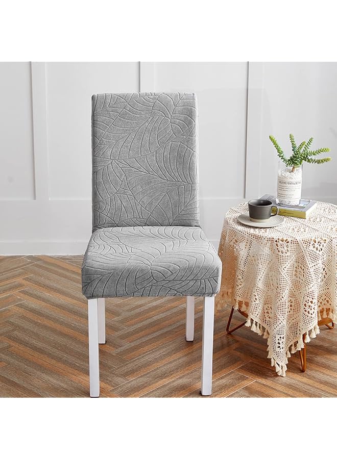 The Bros 6 Pcs/Set Soft Stretch Embossed Stereo Jacquard Dining Chair Covers Anti Skid Waterproof Washable, Polyester Fiber Banquet Chair Seat Protector Slipcovers for Home Party, Hotel (Light gray) - Image 1