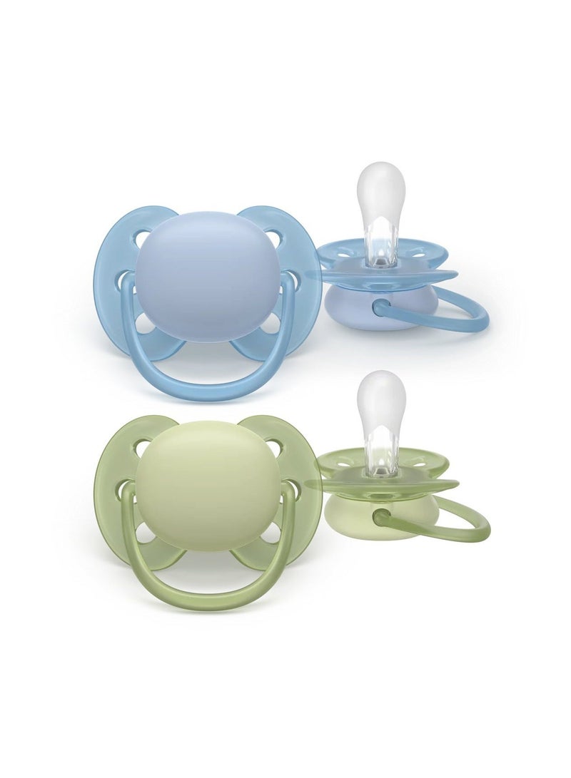 Philips Avent Ultra Soft 2 Silicone Pacifiers 6-18 Months - Colour: Blue/Green - Image 1