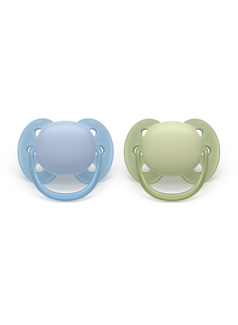 Philips Avent Ultra Soft 2 Silicone Pacifiers 6-18 Months - Colour: Blue/Green - Image 2