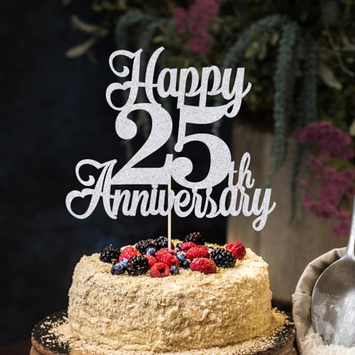 Kaoenla Happy 25th Anniversary Cake Topper - Silver Wedding Party Decor，25th/twenty-five marriage/Company Anniversary，25 Birthday Party Decor - Image 5