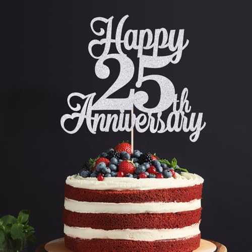 Kaoenla Happy 25th Anniversary Cake Topper - Silver Wedding Party Decor，25th/twenty-five marriage/Company Anniversary，25 Birthday Party Decor - Image 4