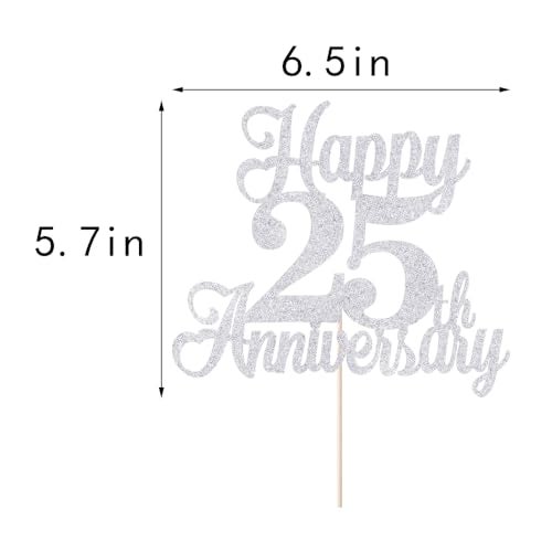 Kaoenla Happy 25th Anniversary Cake Topper - Silver Wedding Party Decor，25th/twenty-five marriage/Company Anniversary，25 Birthday Party Decor - Image 2