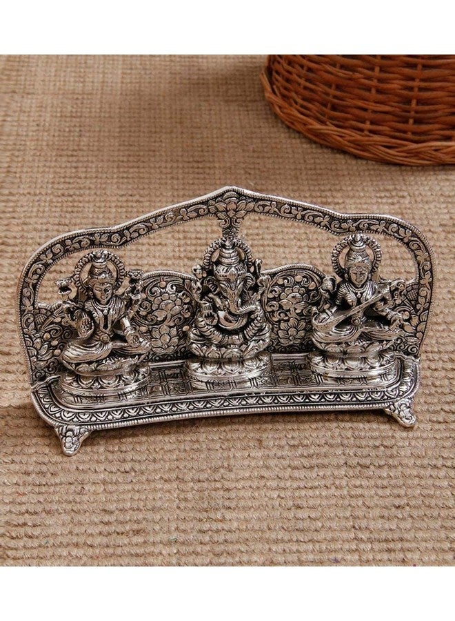 Lavanaya Silver® - Silver Plated Laxmi Ganesh Saraswati God Idol Statue Oxidized Finish with Beautiful Velvet Box for Anniversary Diwali Gift | Houswarming Gift - Image 5