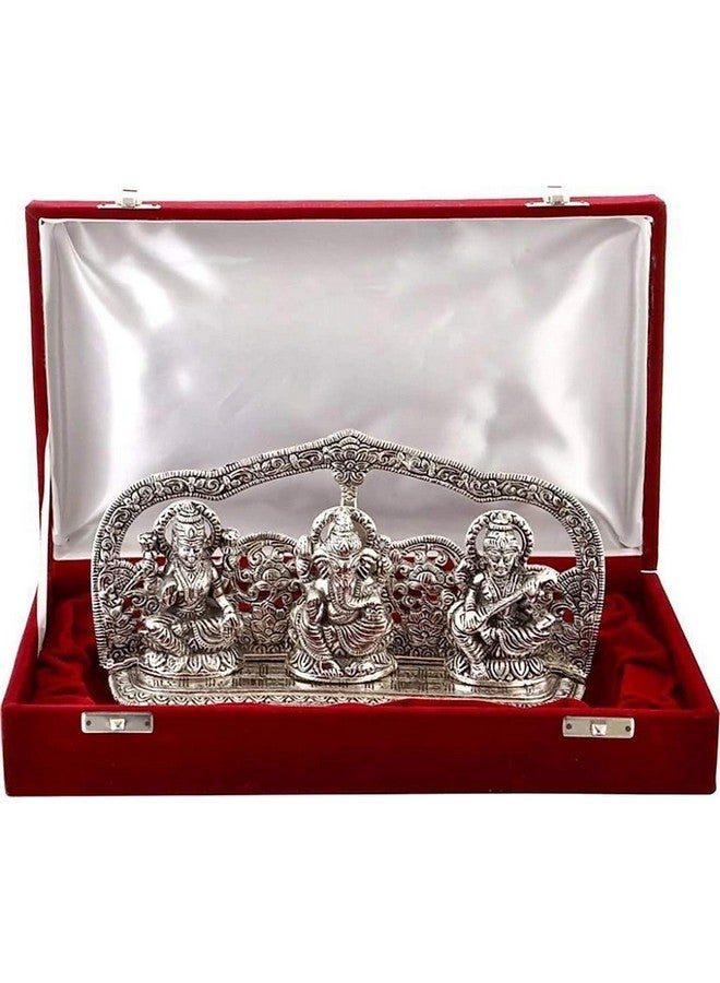Lavanaya Silver® - Silver Plated Laxmi Ganesh Saraswati God Idol Statue Oxidized Finish with Beautiful Velvet Box for Anniversary Diwali Gift | Houswarming Gift - Image 1