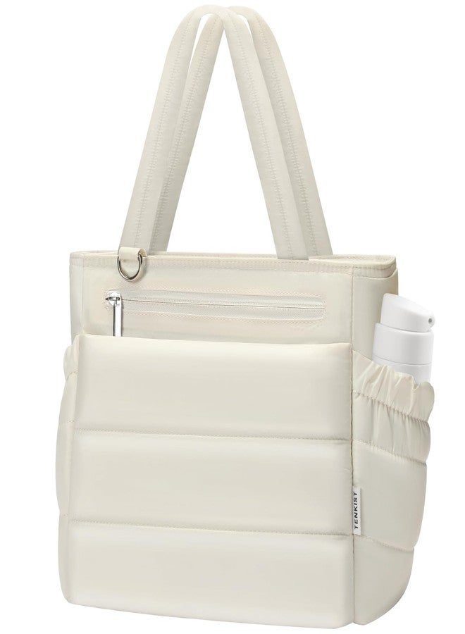 TENKIST Lunch Box Tote Bag - Versatile Soft Insulated Lunchbox for Women - Lightweight Stylish Simple Lunch Pail Reusable Large Cooler Bag for Adults Work Office Camping Picnic Travel Outdoor Trips White 10L - Image 1