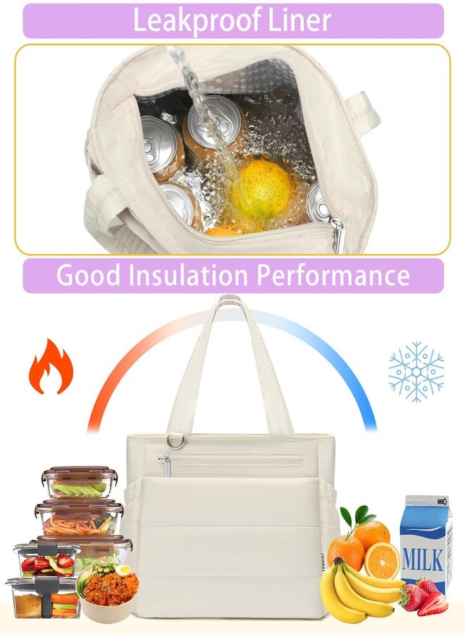 TENKIST Lunch Box Tote Bag - Versatile Soft Insulated Lunchbox for Women - Lightweight Stylish Simple Lunch Pail Reusable Large Cooler Bag for Adults Work Office Camping Picnic Travel Outdoor Trips White 10L - Image 5