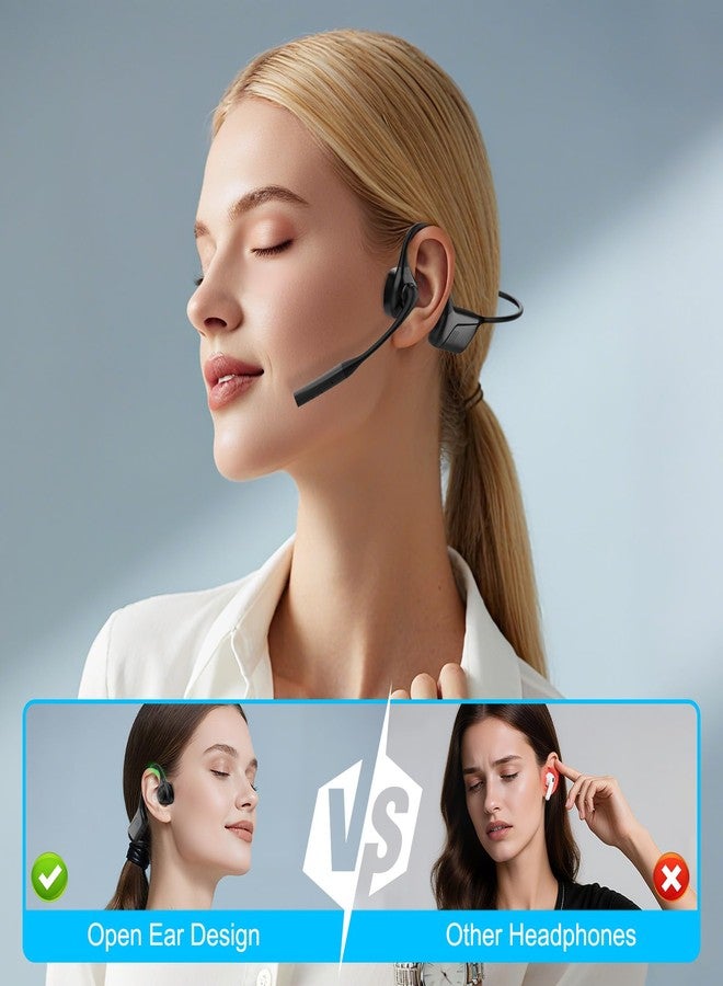Smof Open-Ear Headphones with Mic, Bluetooth Headphones with Microphone Bluetooth 5.1 Wireless Headset with Noise-Canceling Mic and Mute Function for Online Meeting Home Office Driving - Image 2