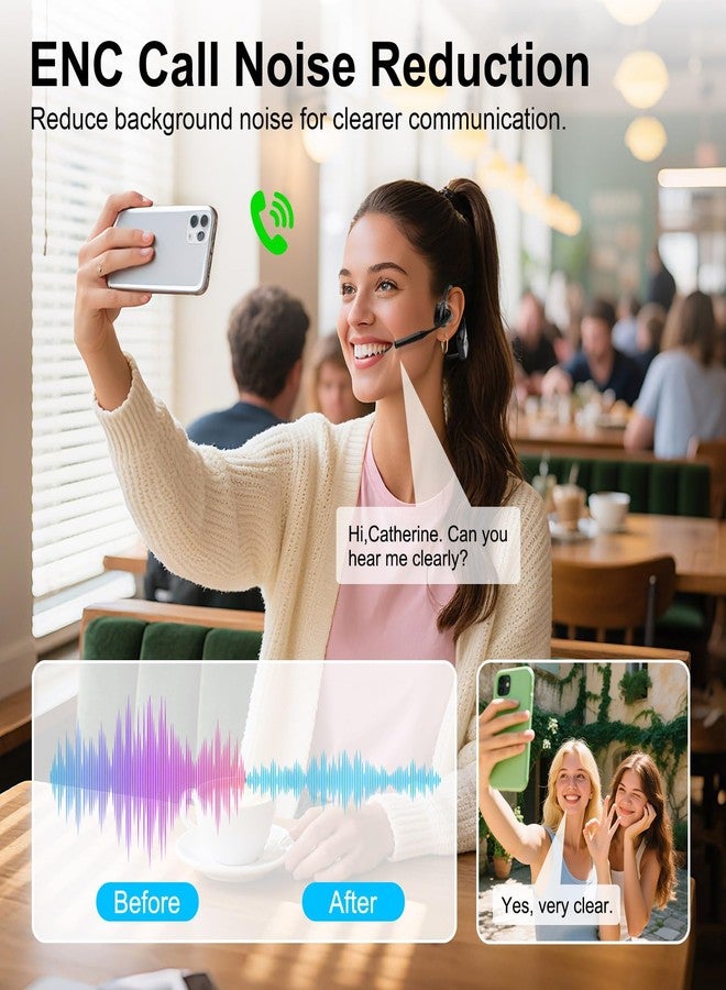 Smof Open-Ear Headphones with Mic, Bluetooth Headphones with Microphone Bluetooth 5.1 Wireless Headset with Noise-Canceling Mic and Mute Function for Online Meeting Home Office Driving - Image 3