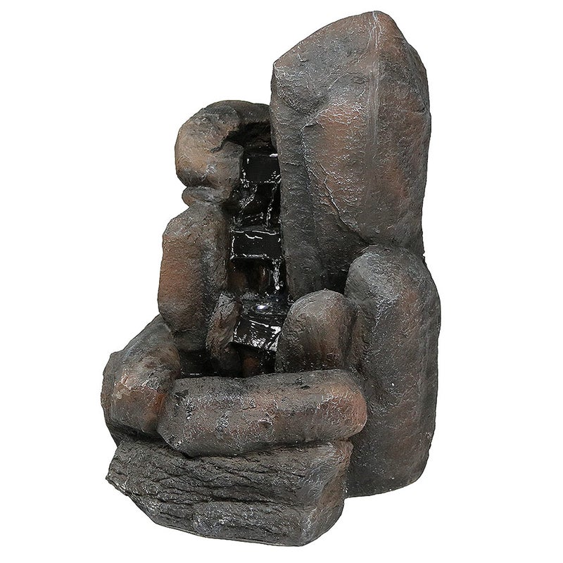 Sunnydaze Sunnydaze Rock Falls 22Inch Solar Fountain with Battery Backup and LED Lights  Submersible Pump  Polyresin and Fiberglass 