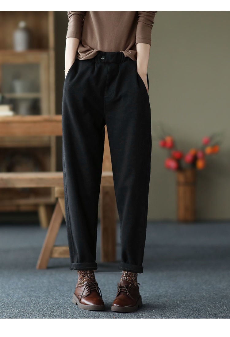 Cotton Fleece-Lined Thickened Harlan Pants Women'S New High Waist Slimming Plus Size Chubby Girl Warm Casual Pants