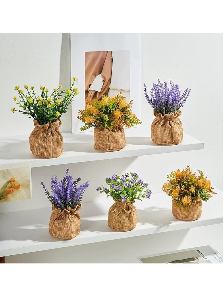Raxoom 4 Pack Artificial Potted Flowers in Small Burlap Bag Vases Fake Potted Plants for Home Coffee Table Bookshelf Office Desk Decorations Kitchen Dining Room Fake Plants Indoor  - Image 2