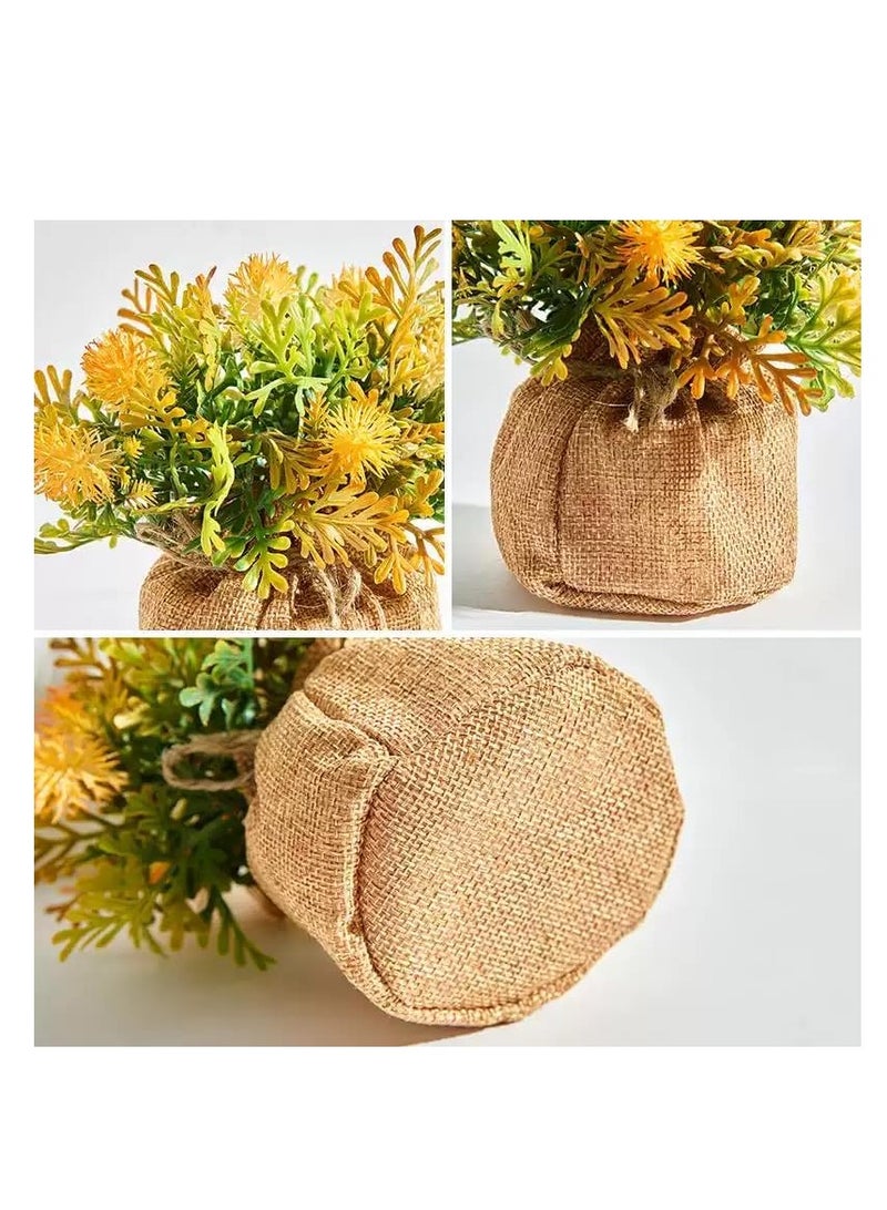 Raxoom 4 Pack Artificial Potted Flowers in Small Burlap Bag Vases Fake Potted Plants for Home Coffee Table Bookshelf Office Desk Decorations Kitchen Dining Room Fake Plants Indoor  - Image 4