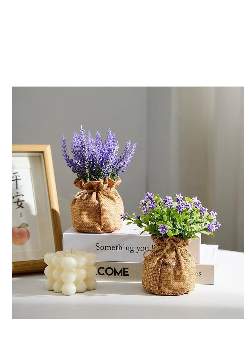 Raxoom 4 Pack Artificial Potted Flowers in Small Burlap Bag Vases Fake Potted Plants for Home Coffee Table Bookshelf Office Desk Decorations Kitchen Dining Room Fake Plants Indoor  - Image 3