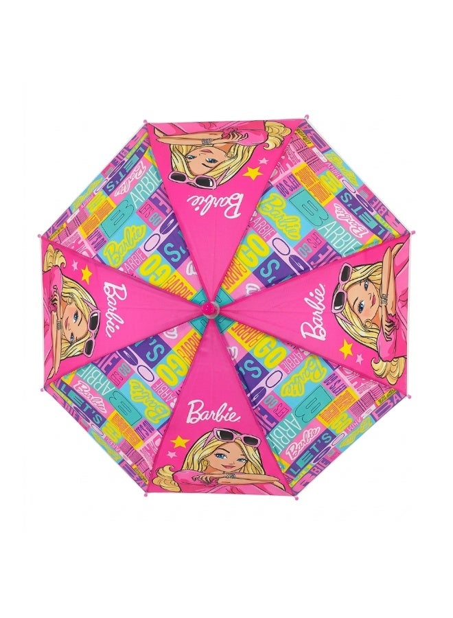 Barbie Kids' Pink Manual Open Umbrella – Mattel Official Licensed Product, Easy-Grip J-Handle, Windproof Rain Gear for Girls - Image 4