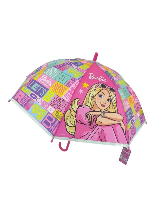 Barbie Kids' Pink Manual Open Umbrella – Mattel Official Licensed Product, Easy-Grip J-Handle, Windproof Rain Gear for Girls - Image 3