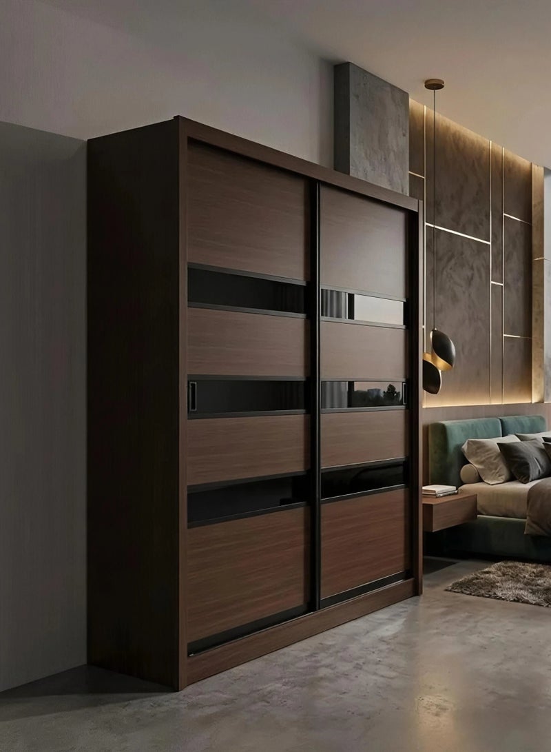 Concent Modern zipper wardrobe - a combination between wood and black glass - Interior divider (drawers + hangers) - Image 5