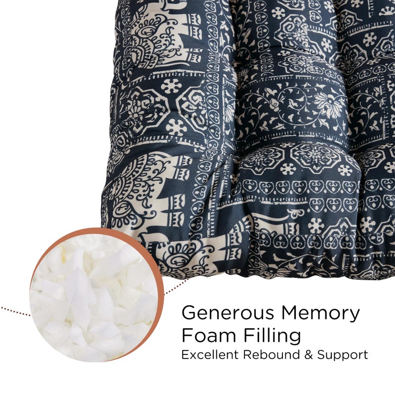 Codi Meditation Floor Pillow Set of 2, Large Pillows Seating for Adults and Kids, Bohemian Cushion for Fireplace Yoga Living Room Sitting, Memory Foam Added, 22x22 Inch Indigo Elephant - Image 2
