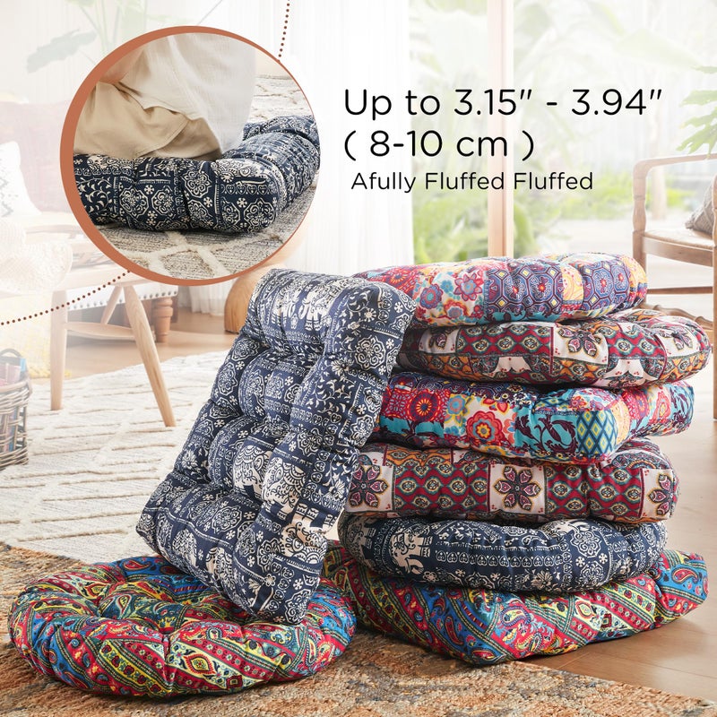 Codi Meditation Floor Pillow Set of 2, Large Pillows Seating for Adults and Kids, Bohemian Cushion for Fireplace Yoga Living Room Sitting, Memory Foam Added, 22x22 Inch Indigo Elephant - Image 4