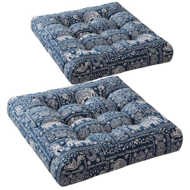Codi Meditation Floor Pillow Set of 2, Large Pillows Seating for Adults and Kids, Bohemian Cushion for Fireplace Yoga Living Room Sitting, Memory Foam Added, 22x22 Inch Indigo Elephant - Image 1