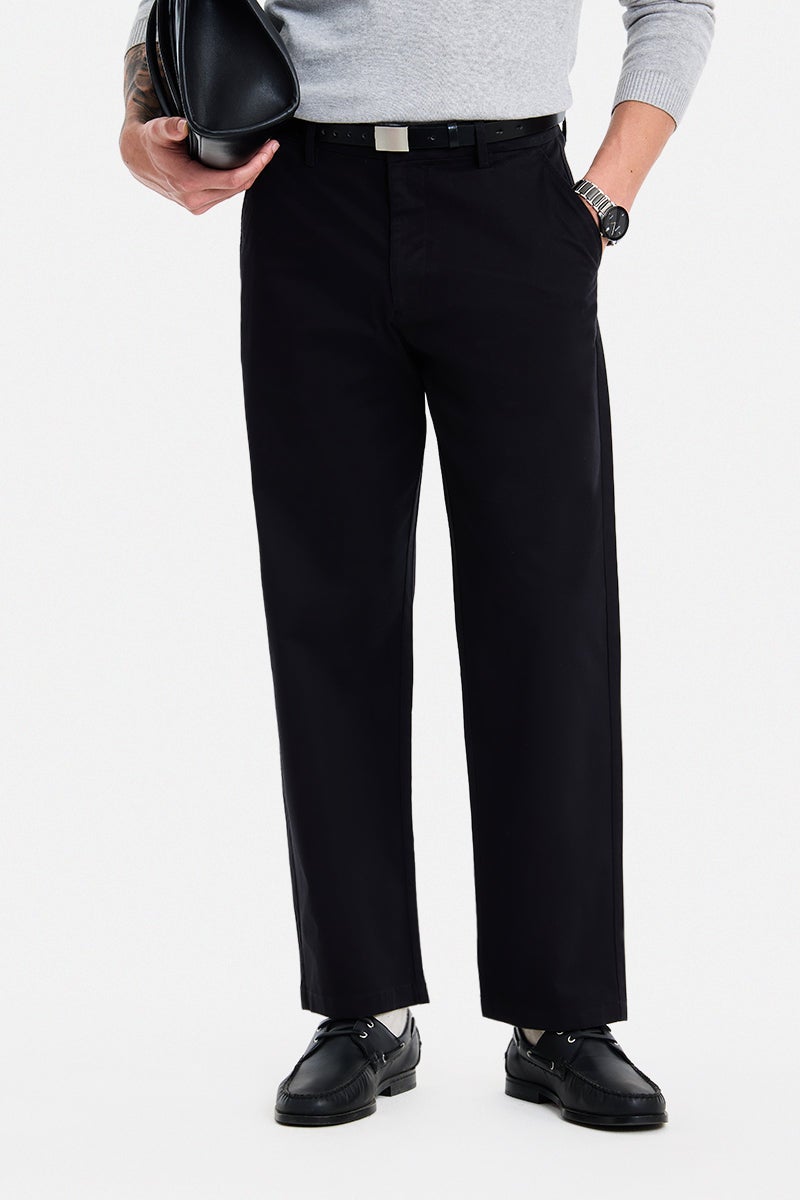SNITCH Black Solid Wide Leg Casual Chinos - Image 1