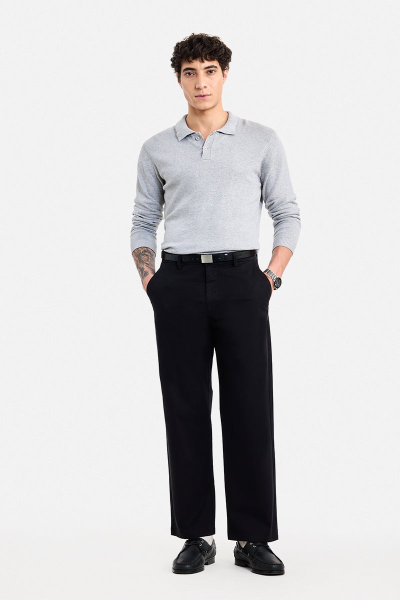 SNITCH Black Solid Wide Leg Casual Chinos - Image 2