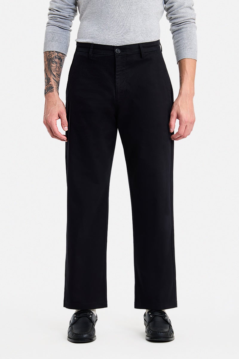 SNITCH Black Solid Wide Leg Casual Chinos - Image 3