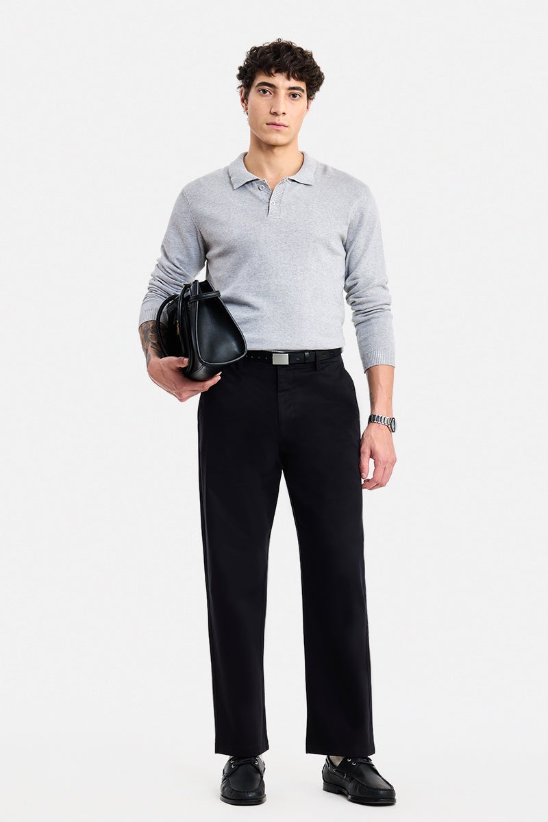 SNITCH Black Solid Wide Leg Casual Chinos - Image 5