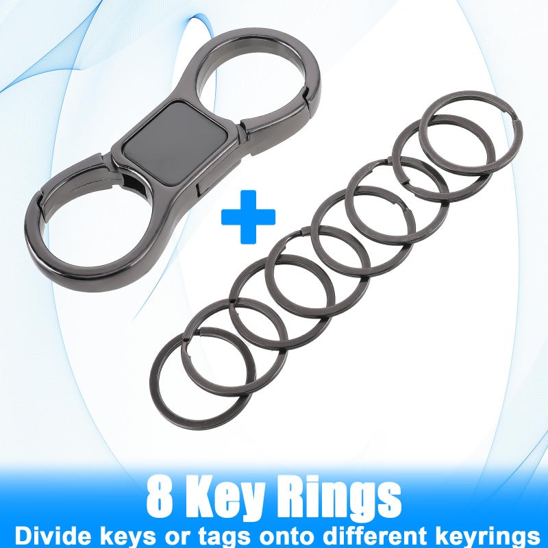 Styquenzer 2 Pcs Heavy Duty Key Chain with 8 Pcs Stainless Key Rings, Detachable, Organizer for Multiple Keys, Black, Unisex Adult - Image 3