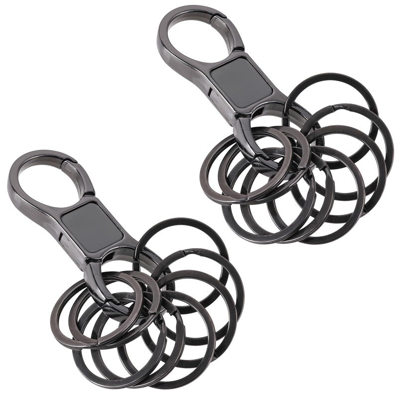 Styquenzer 2 Pcs Heavy Duty Key Chain with 8 Pcs Stainless Key Rings, Detachable, Organizer for Multiple Keys, Black, Unisex Adult - Image 1